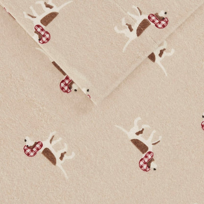 Woolrich 100% Cotton Printed Flannel Sheet Set - Tan Dogs