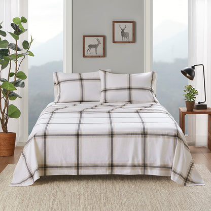 Woolrich 100% Cotton Printed Flannel Sheet Set - Tan Plaid