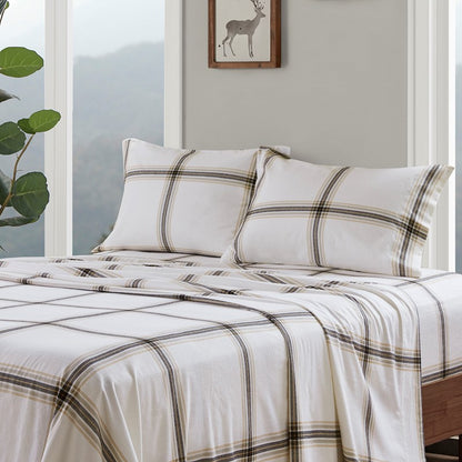 Woolrich 100% Cotton Printed Flannel Sheet Set - Tan Plaid