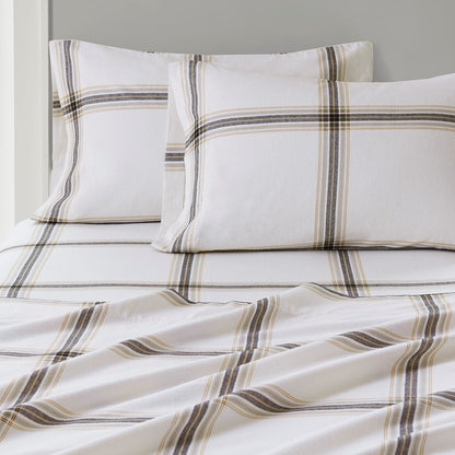 Woolrich 100% Cotton Printed Flannel Sheet Set - Tan Plaid