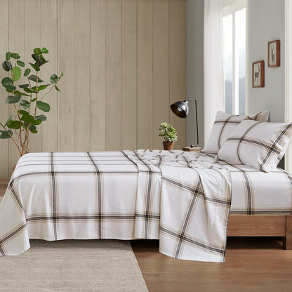 Woolrich 100% Cotton Printed Flannel Sheet Set - Tan Plaid
