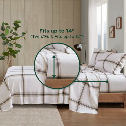 Woolrich 100% Cotton Printed Flannel Sheet Set - Tan Plaid