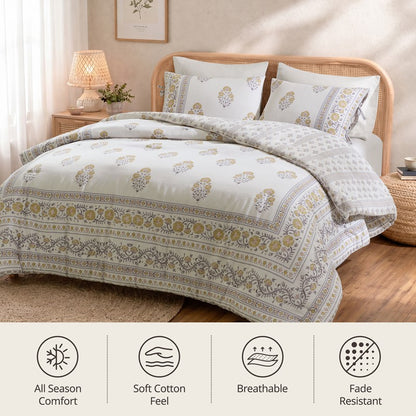 Thalia Vintage Bohemian Reversible Duvet Cover Set | 3-Piece | Blush/Gold