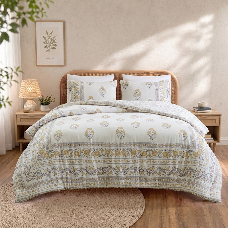 Thalia Vintage Bohemian Reversible Duvet Cover Set | 3-Piece | Blush/Gold