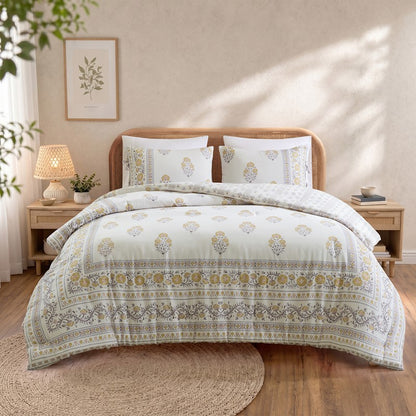 Thalia Vintage Bohemian Reversible Duvet Cover Set | 3-Piece | Blush/Gold
