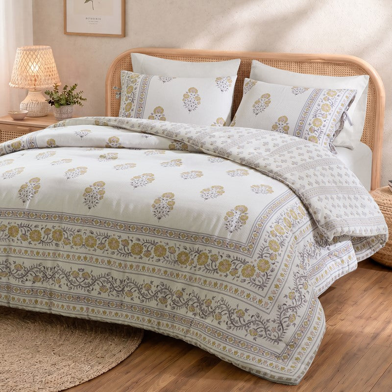 Thalia Vintage Bohemian Reversible Duvet Cover Set | 3-Piece | Blush/Gold