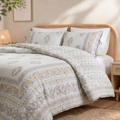 Thalia Vintage Bohemian Reversible Duvet Cover Set | 3-Piece | Blush/Gold