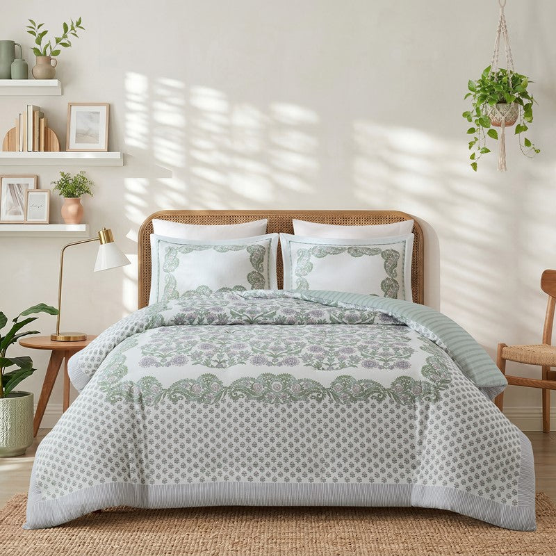 Tilly Coastal Cottage Reversible Duvet Cover Set | 3-Piece | Green