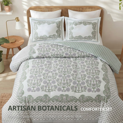 Tilly Coastal Cottage Reversible Duvet Cover Set | 3-Piece | Green