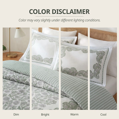 Tilly Coastal Cottage Reversible Duvet Cover Set | 3-Piece | Green