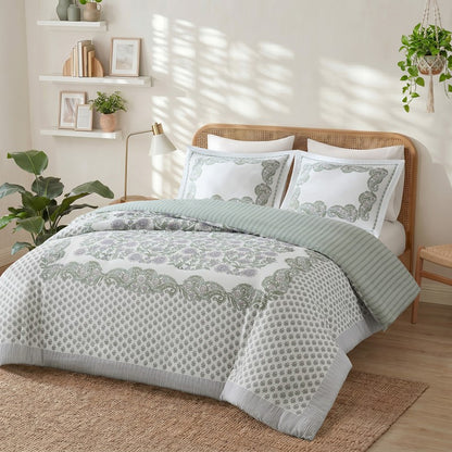 Tilly Coastal Cottage Reversible Duvet Cover Set | 3-Piece | Green