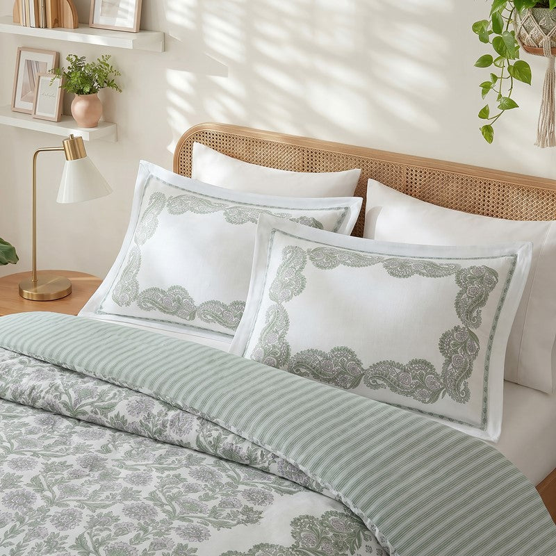Tilly Coastal Cottage Reversible Duvet Cover Set | 3-Piece | Green