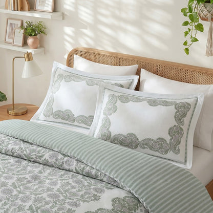 Tilly Coastal Cottage Reversible Duvet Cover Set | 3-Piece | Green
