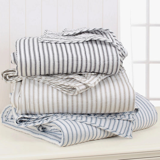 Tobago Stripe Reversible Quilt Set Nautical Bedding Set - Quahog Bay Bedding