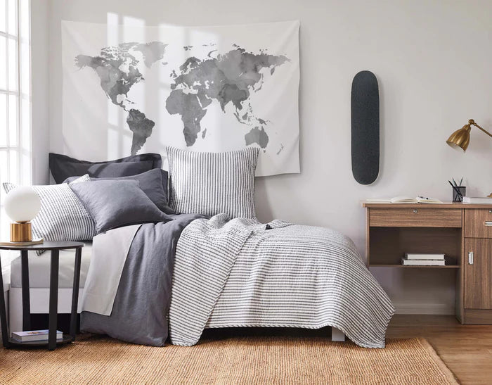 Tobago Stripe Reversible Quilt Set - Coastal Quilts - Charcoal