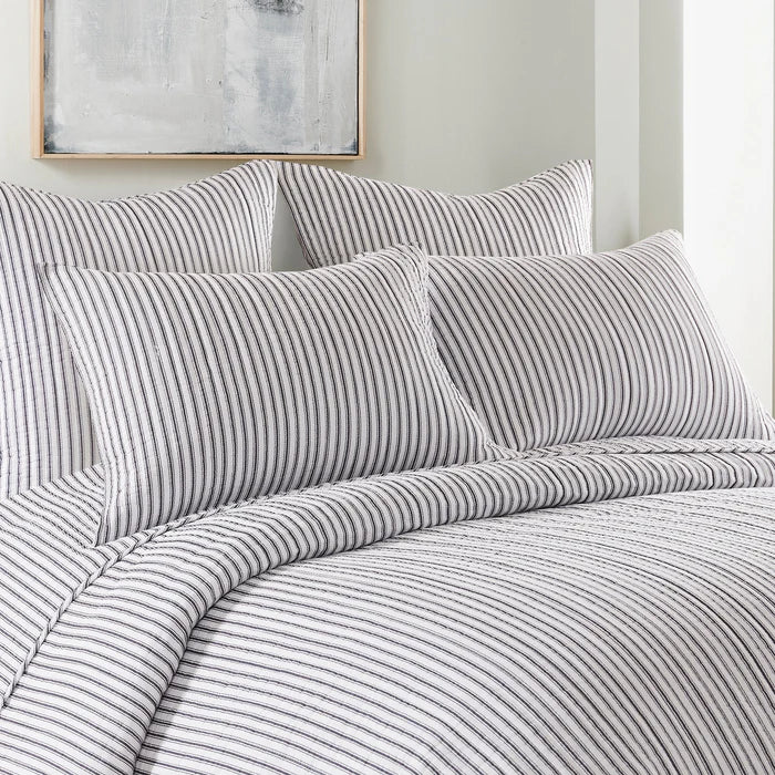 Tobago Stripe Reversible Quilt Set - Coastal Quilts - Charcoal