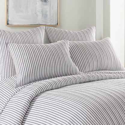 Tobago Stripe Reversible Quilt Set - Coastal Quilts - Charcoal