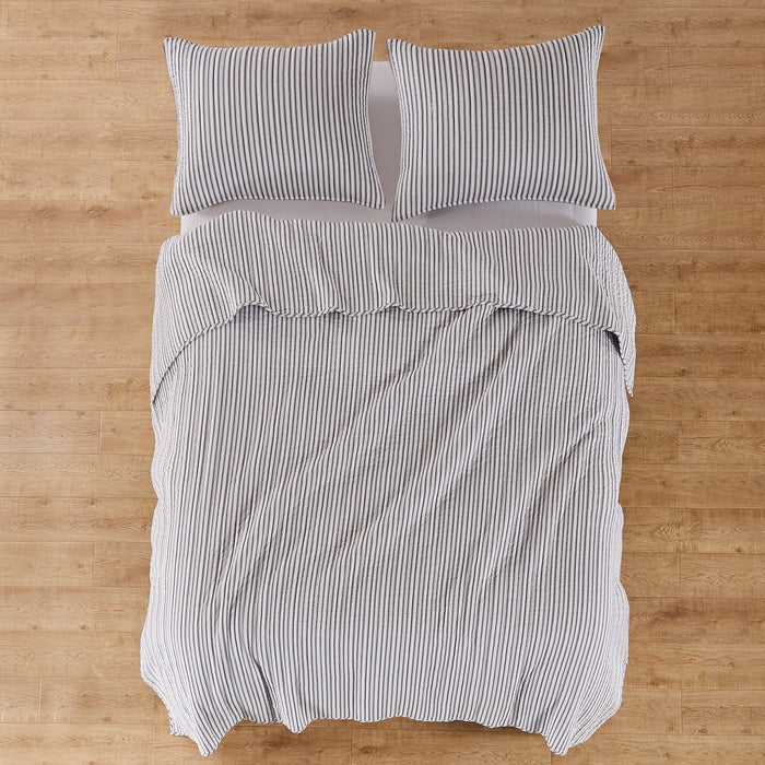 Tobago Stripe Reversible Quilt Set - Coastal Quilts - Charcoal