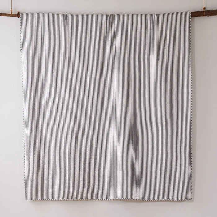 Tobago Stripe Reversible Quilt Set - Coastal Quilts - Charcoal