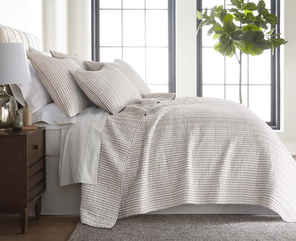 Tobago Stripe Reversible Quilt Set - Coastal Quilts - Taupe