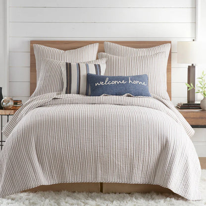 Tobago Stripe Reversible Quilt Set - Coastal Quilts - Taupe