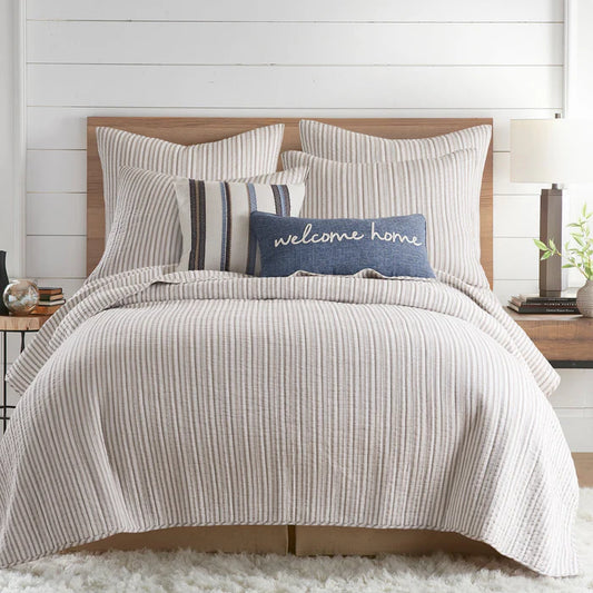 Tobago Stripe Reversible Quilt Set - Coastal Quilts - Taupe