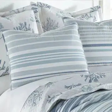 Truro Quilt Set - 100% Cotton Beautiful Coastal Bedding Set - Blue - Quahog Bay Bedding