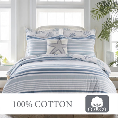 Truro Duvet Cover Set - Blue - 100% Cotton Reversible Duvet Cover Set 3PC