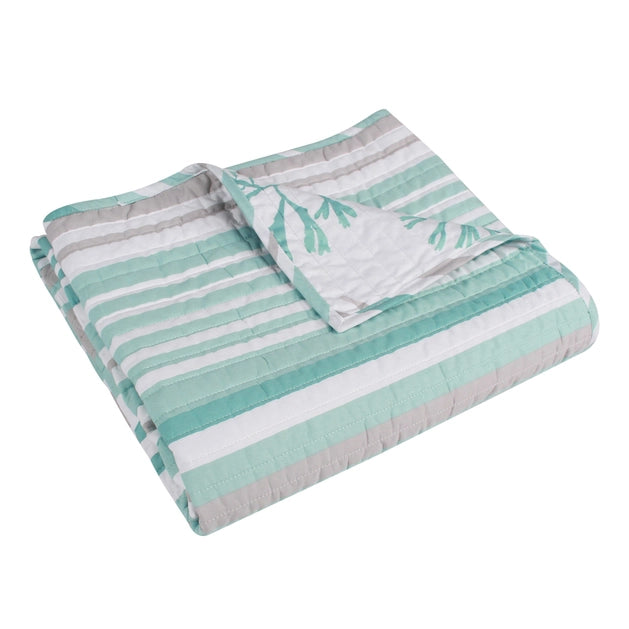 Truro Stripe Quilted Throw Coastal Bedding Throw Blankets - Spa Blue