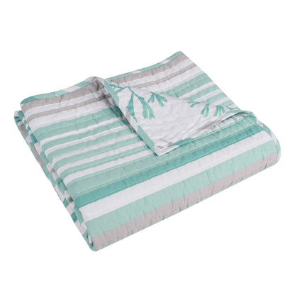 Truro Stripe Quilted Throw Coastal Bedding Throw Blankets - Spa Blue