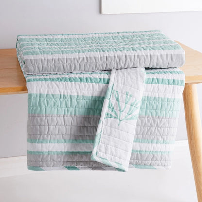 Truro Stripe Quilted Throw Coastal Bedding Throw Blankets - Spa Blue