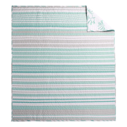 Truro Stripe Quilted Throw Coastal Bedding Throw Blankets - Spa Blue