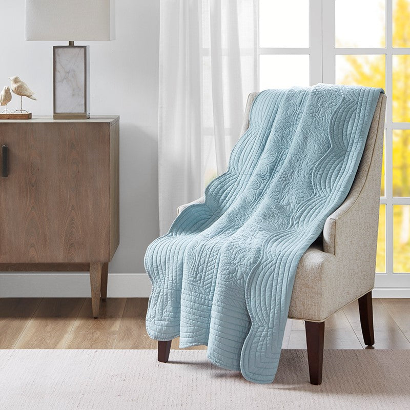 Tuscany Coastal Quilted Throw Blanket with Scalloped Edges