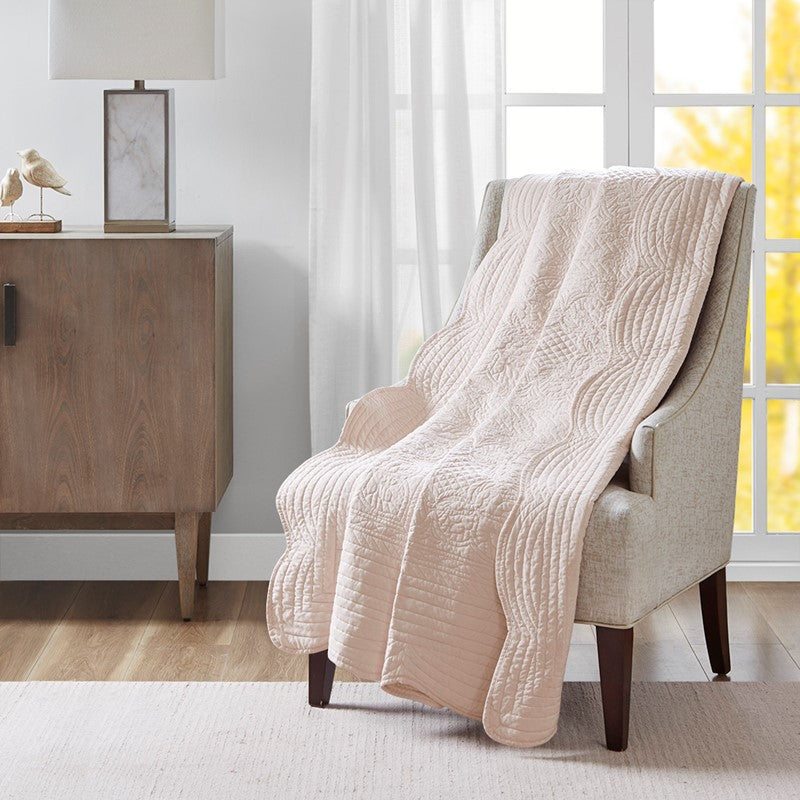 Tuscany Coastal Quilted Throw Blanket with Scalloped Edges