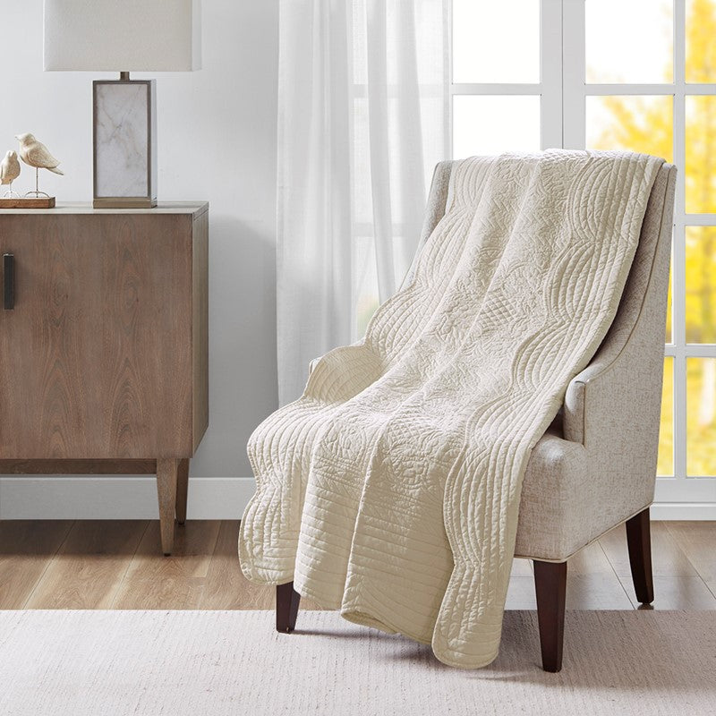 Tuscany Coastal Quilted Throw Blanket with Scalloped Edges
