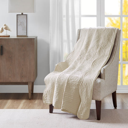 Tuscany Coastal Quilted Throw Blanket with Scalloped Edges