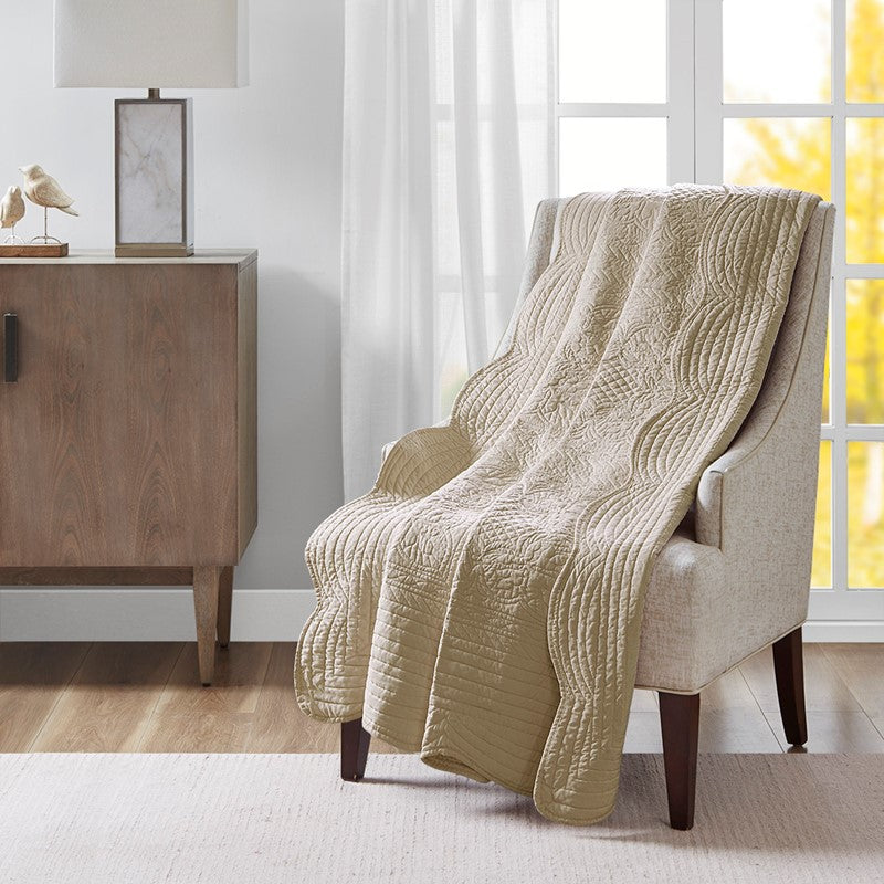 Tuscany Coastal Quilted Throw Blanket with Scalloped Edges