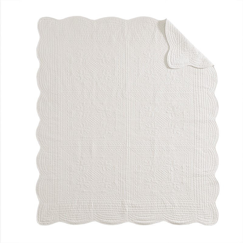 Tuscany Coastal Quilted Throw Blanket with Scalloped Edges