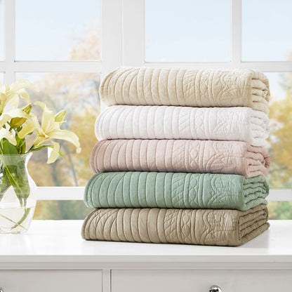 Tuscany Coastal Quilted Throw Blanket with Scalloped Edges