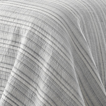 Bondi Stripe Grey Quilt Set Coastal Bedding Set Grey Hues - Quahog Bay Bedding