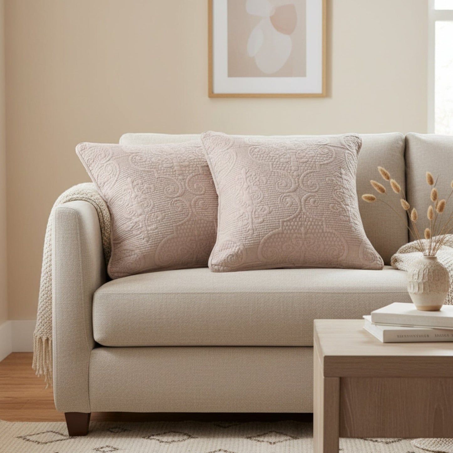 Sandy Beige Taupe Square Throw Pillow Covers, 18" x 18"
