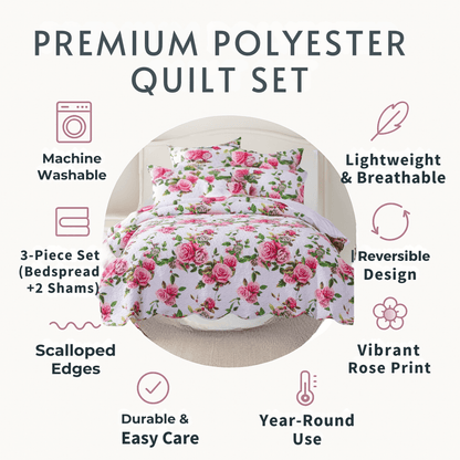 DaDa Bedding Romantic Roses Lovely Spring Pink Floral Quilted Scalloped Bedspread Set (JHW879) by DaDa Bedding Collection