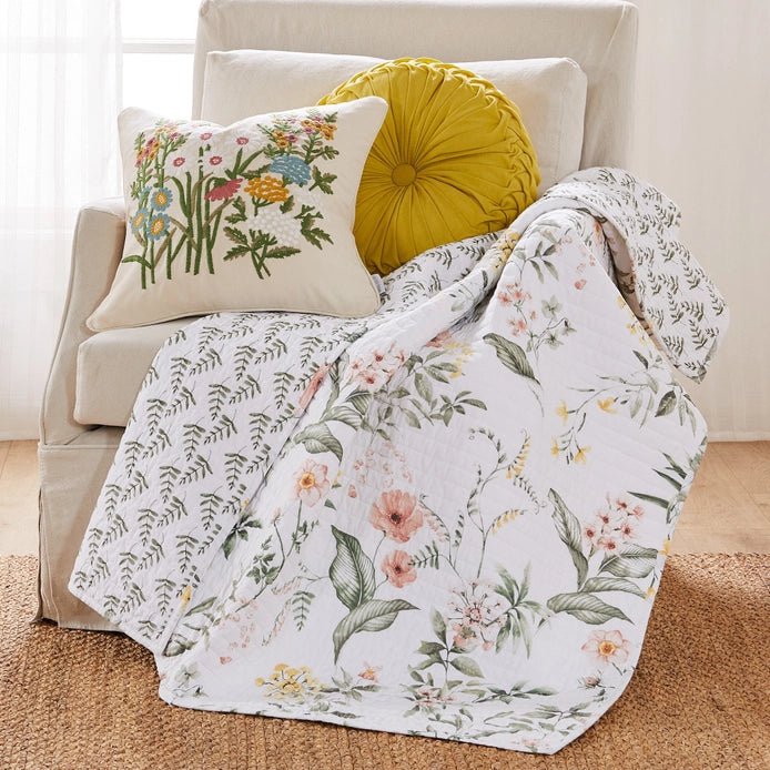 Viviana Quilted Cotton Coastal Floral Throw Blanket - Quahog Bay Bedding