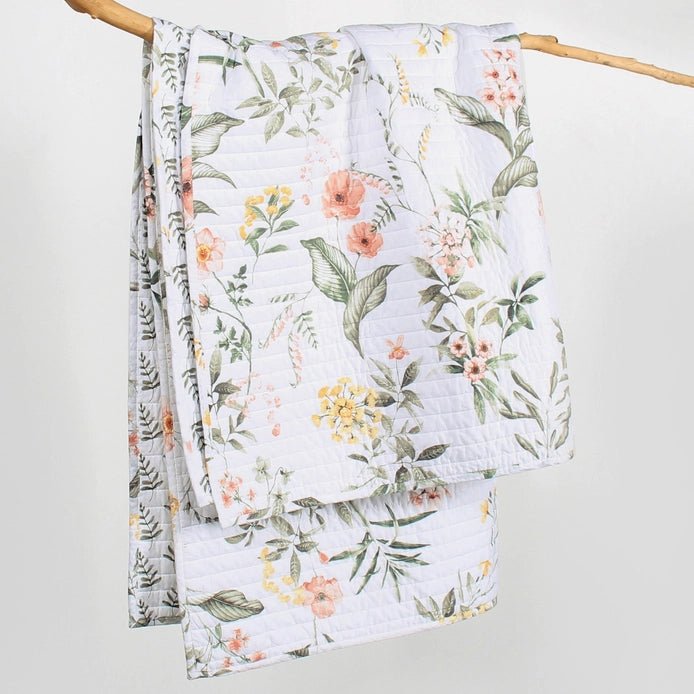 Viviana Quilted Cotton Coastal Floral Throw Blanket - Quahog Bay Bedding