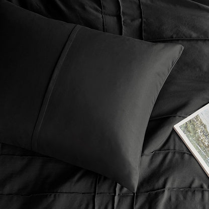 Walker Soft Washed Pleated Comforter Set - Black