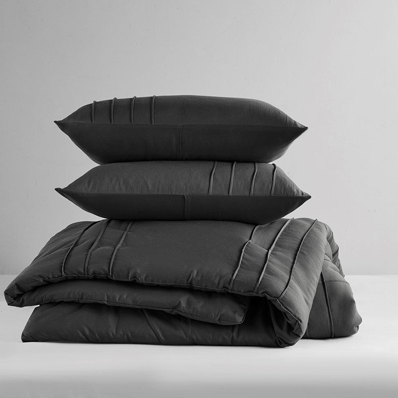 Walker Soft Washed Pleated Comforter Set - Black