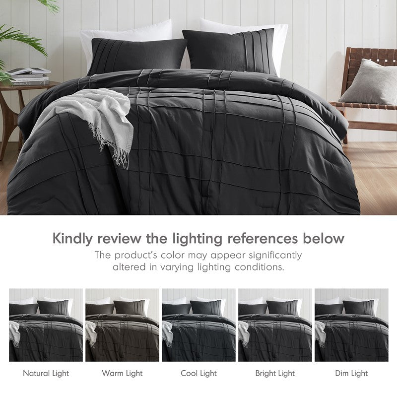 Walker Soft Washed Pleated Comforter Set - Black