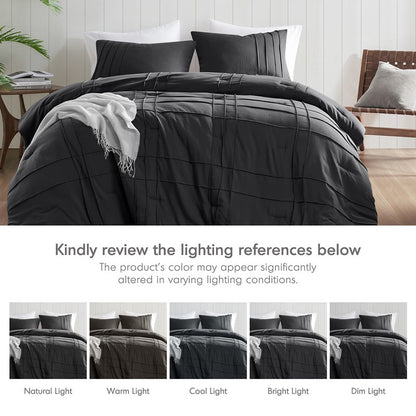 Walker Soft Washed Pleated Comforter Set - Black