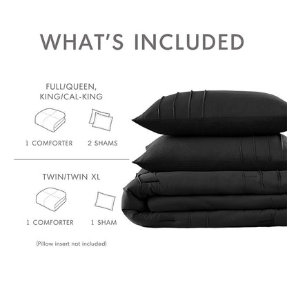 Walker Soft Washed Pleated Comforter Set - Black