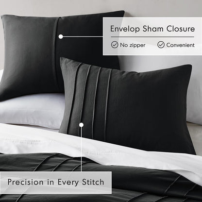 Walker Soft Washed Pleated Comforter Set - Black